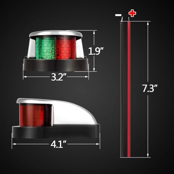 Boat Marine LED Navigation Lights Lamps，Front Boat Bow Stern for Small Boat Pontoon Yacht Skeeter