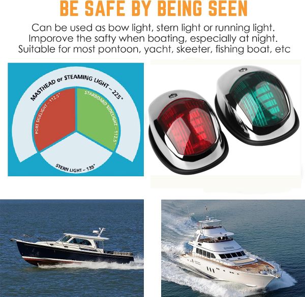 Boat Navigation Lights, Led Boat Lights Bow and Stern, Vertical Mount Red and Green Marine Navigation Lights