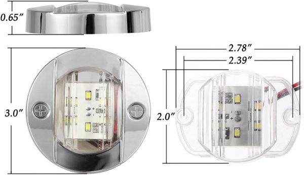 3" Inch Round Chrome Marine Boat Lights LED Transom Mount Stern Anchor Navigation Lights IP67 Waterproof, Boat LED Stern Lights