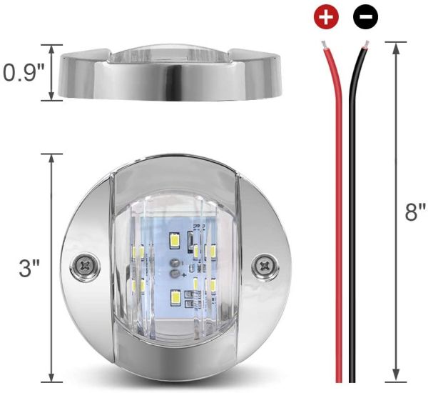 3" Inch Round Chrome Marine Boat Lights LED Transom Mount Stern Anchor Navigation Lights IP67 Waterproof, Boat LED Stern Lights