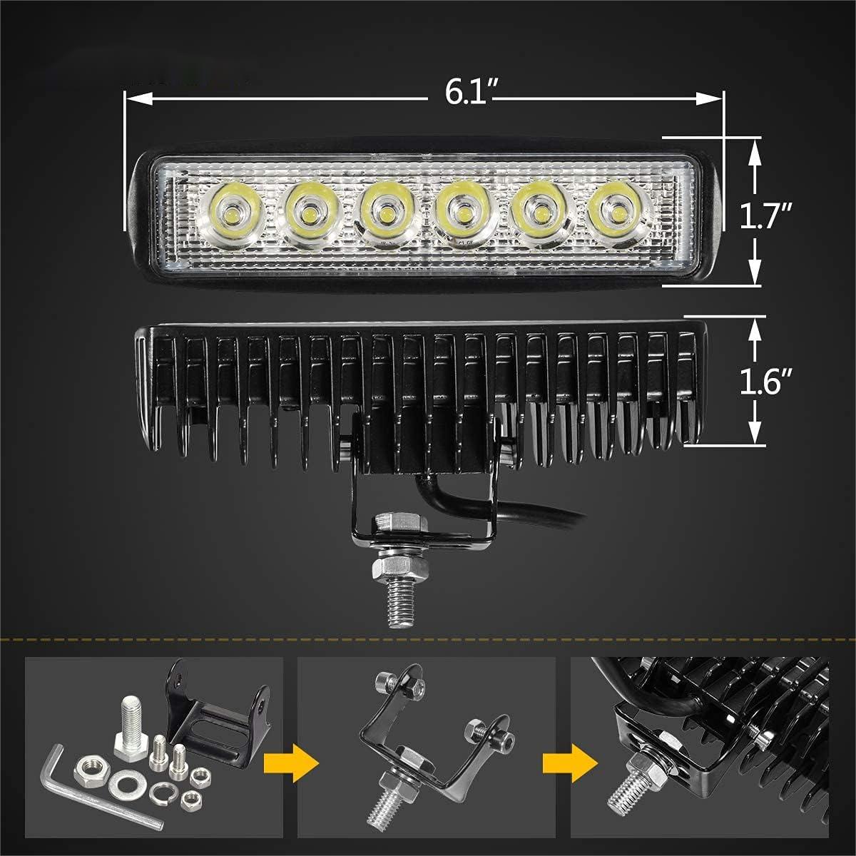 6" LED Light Bar White 18W 6500K Super Bright Spot Work Pods Single Row Off Road Driving Fog Boat Light Waterproof SUV ATV