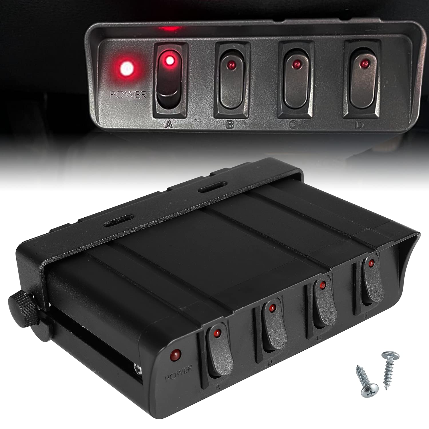 4 Gang Rocker Switch Box SPST Toggle Switch Panel for Automotive Cars Truck Vehicles Kayak Pontoon Boat RVs Campers SUV 12V 24V 20A dc Switch Panel 60Amp Max
