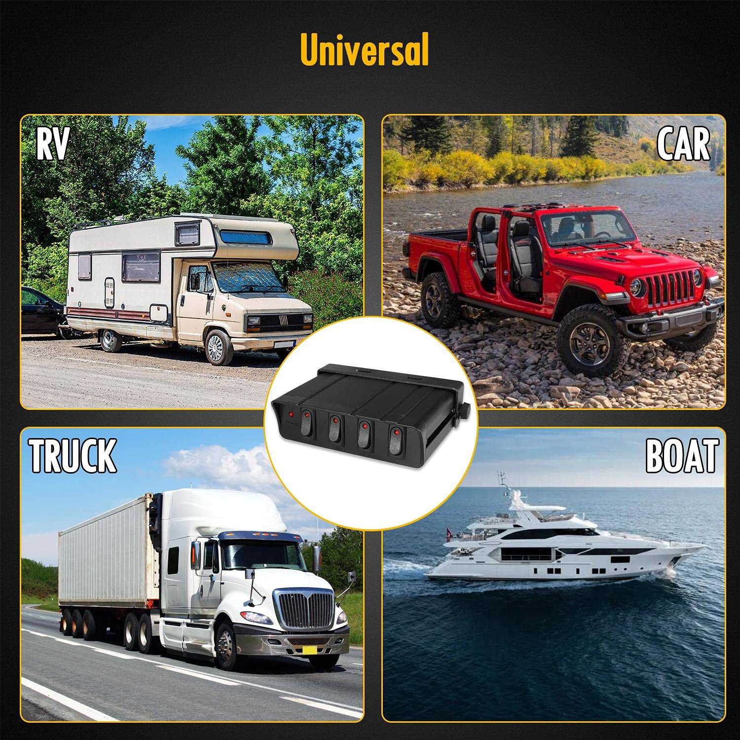 4 Gang Rocker Switch Box SPST Toggle Switch Panel for Automotive Cars Truck Vehicles Kayak Pontoon Boat RVs Campers SUV 12V 24V 20A dc Switch Panel 60Amp Max