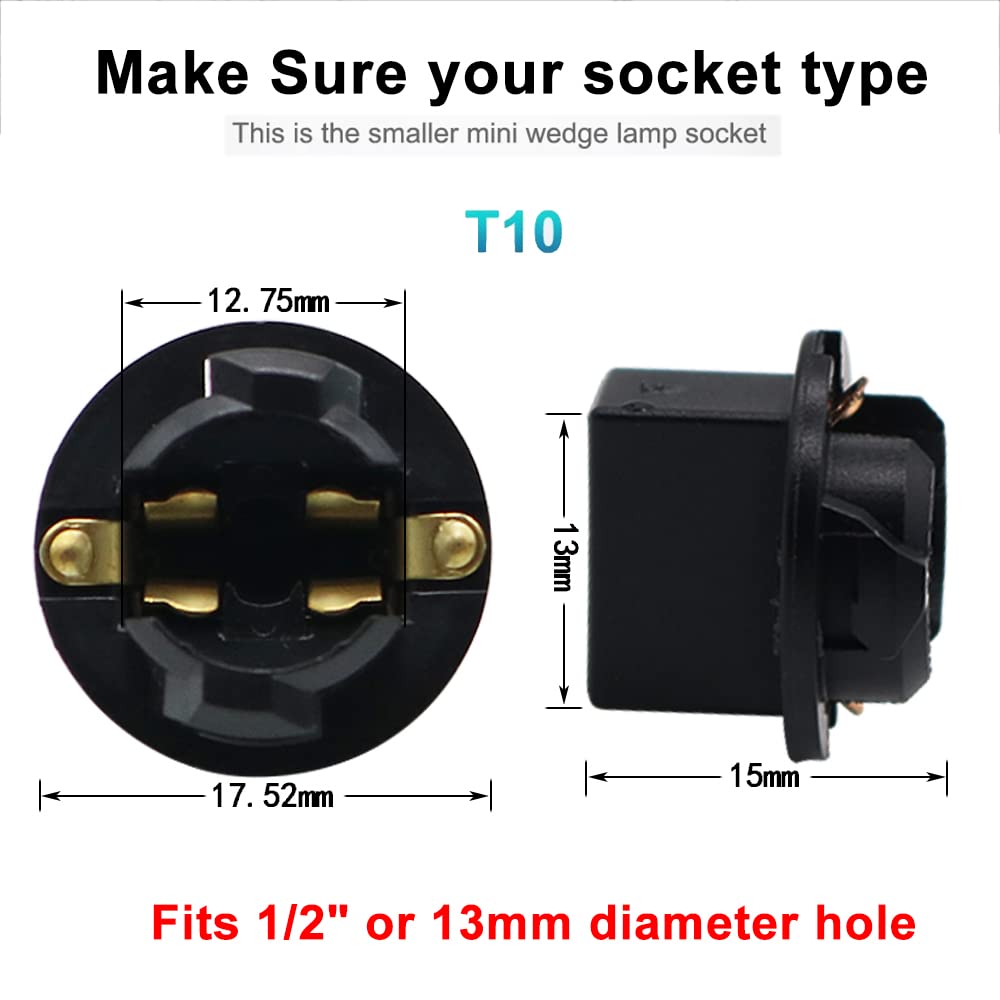 T10 Light Bulb Twist Lock Socket W5W 168 194 Wedge Instrument Panel Dash Light Gauge Cluster Bulbs Base Sockets Extension Parts