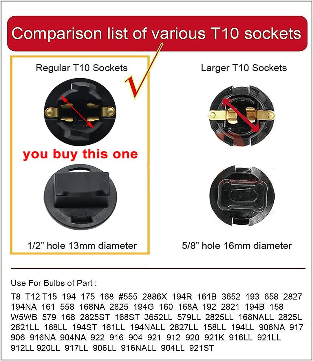 T10 Light Bulb Twist Lock Socket W5W 168 194 Wedge Instrument Panel Dash Light Gauge Cluster Bulbs Base Sockets Extension Parts