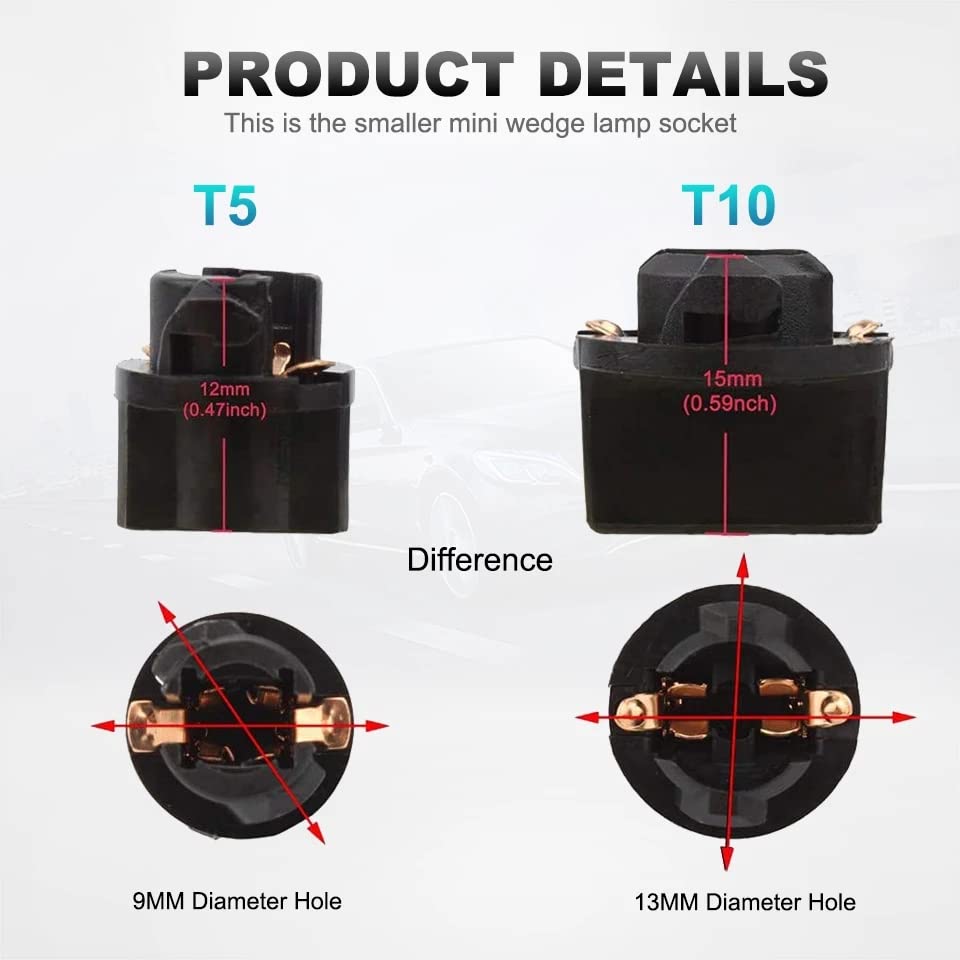 T5 Twist Lock Socket 74 73 37 2721 Wedge Base Socket for Instrument Panel Dashboard Light Car Gauge Cluster Bulbs Base