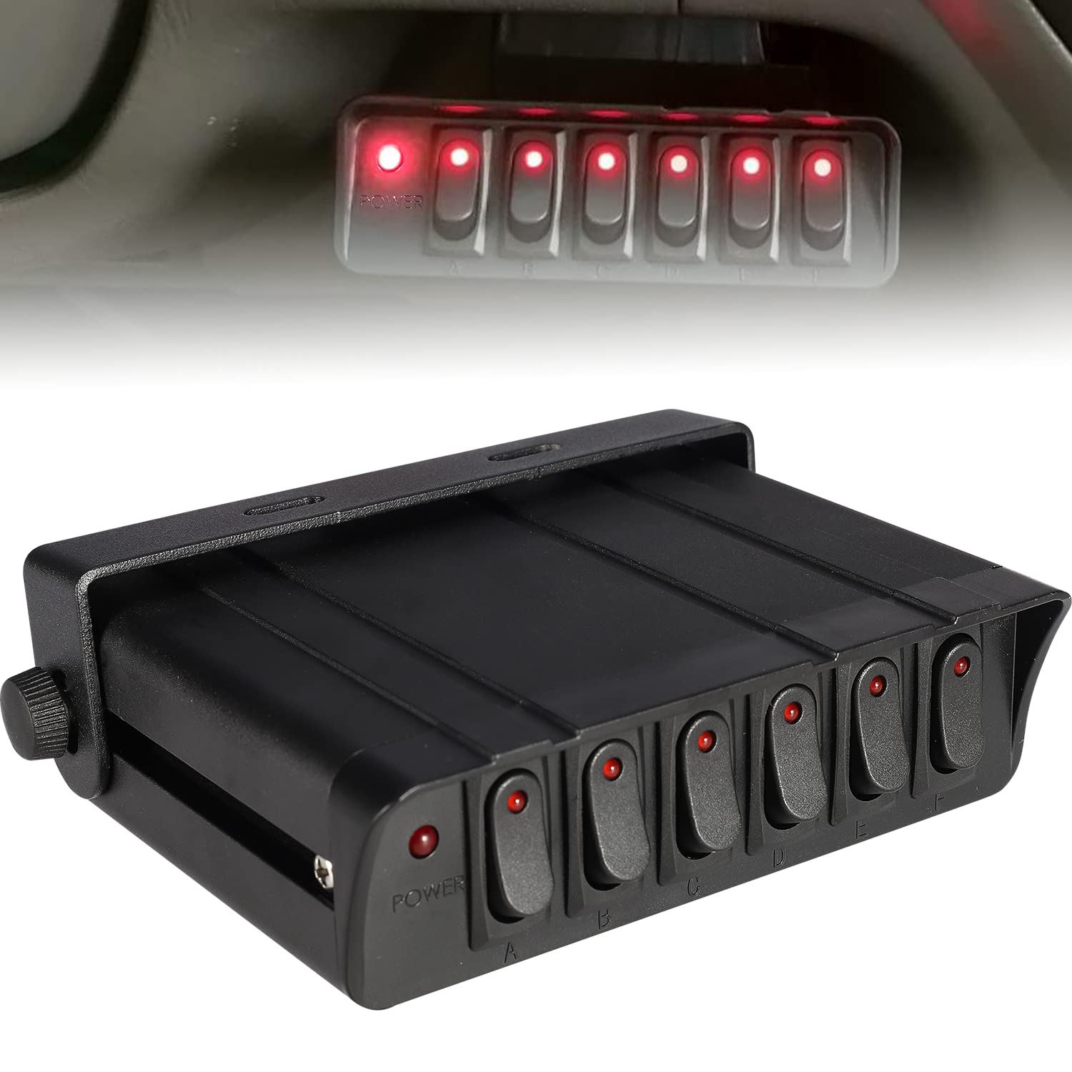 6 Gang Rocker Switch Box 60 Amp Max 12 AWG Wires 12/24 Volt DC Switch SPST On/Off Rocker Toggle Switch Panel for Auto Automotive Light Bar Car Marine Boat Truck Kayak Pontoon Boat Vehicles