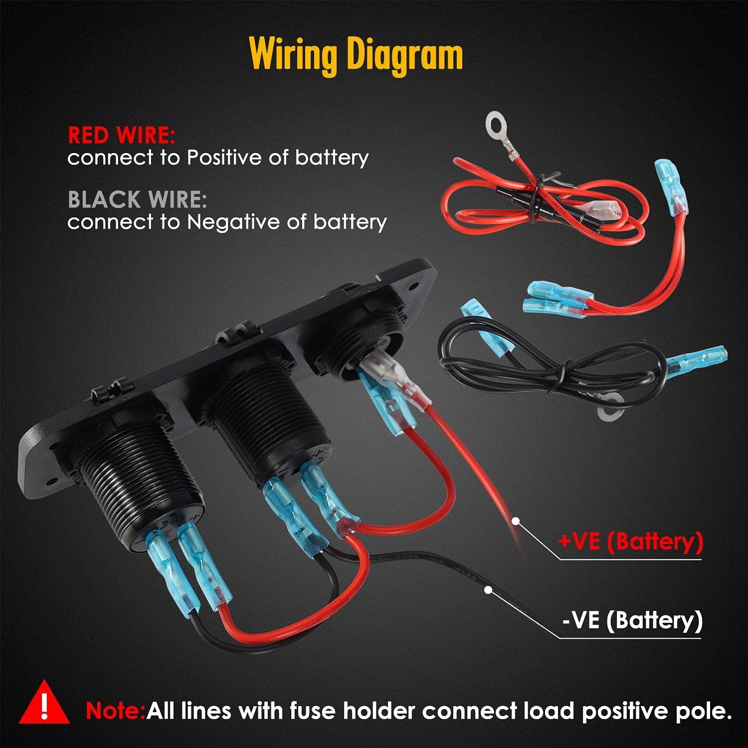 4 in 1 ON/OFF Charger Socket Panel Dual USB Socket Power Outlet & LED Voltmeter &Cigarette Lighter Socket& LED Lighted ON Off Rocker Toggle Switch for Truck Car Marine Boats RV