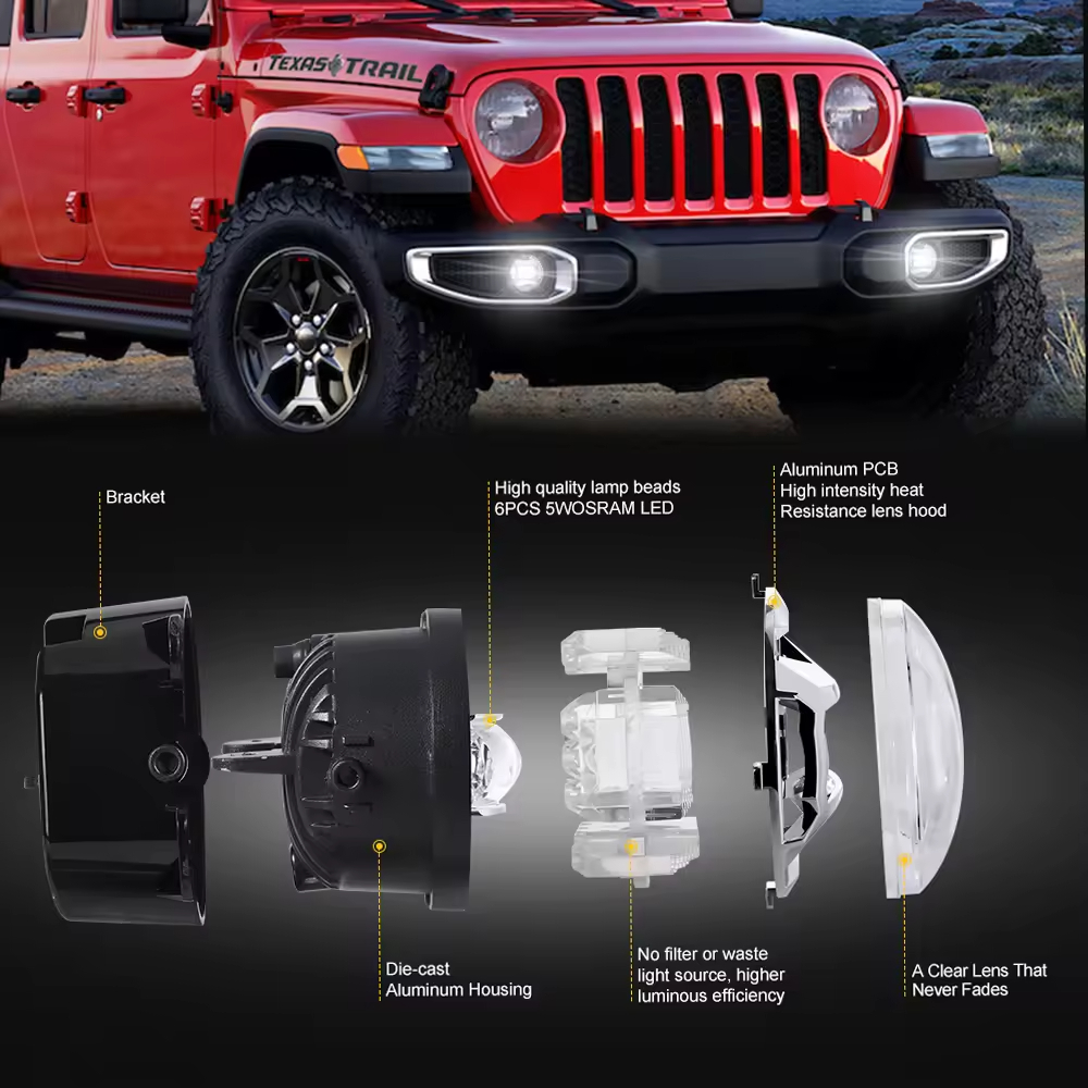 4 Inch Round Led Fog Lights for car White Halo DRL 30W Driving Fog Lamp Off-Road Kit For Jeep Wrangler JK 2007-2018