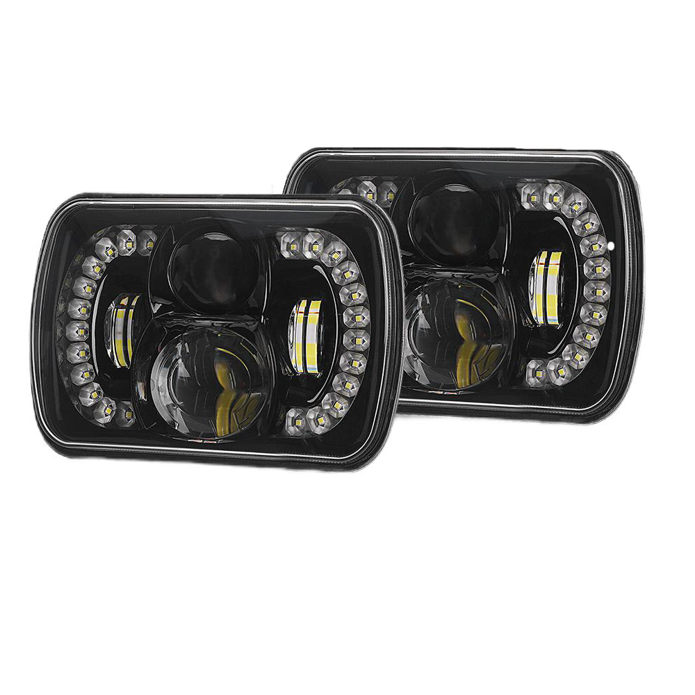 60W Rectangle H6054 LED 7x6 drl  Headlamp Hi/Low Sealed Beam Amber Turn Signal H4 Plug H5054 5X7 Headlight