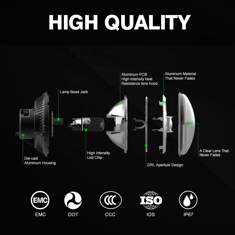 60W H6054 LED Headlights 7x6 5x7 Headlamp Anti-glare Hi/Low Sealed Beam Lights Compatible with Cherokee XJ Wrangler YJ etc