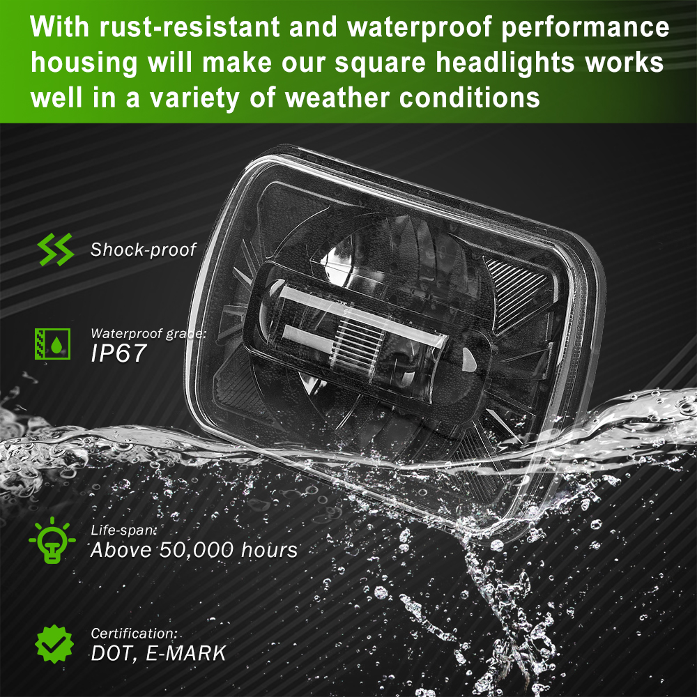 60W H6054 LED Headlights 7x6 5x7 Headlamp Anti-glare Hi/Low Sealed Beam Lights Compatible with Cherokee XJ Wrangler YJ etc