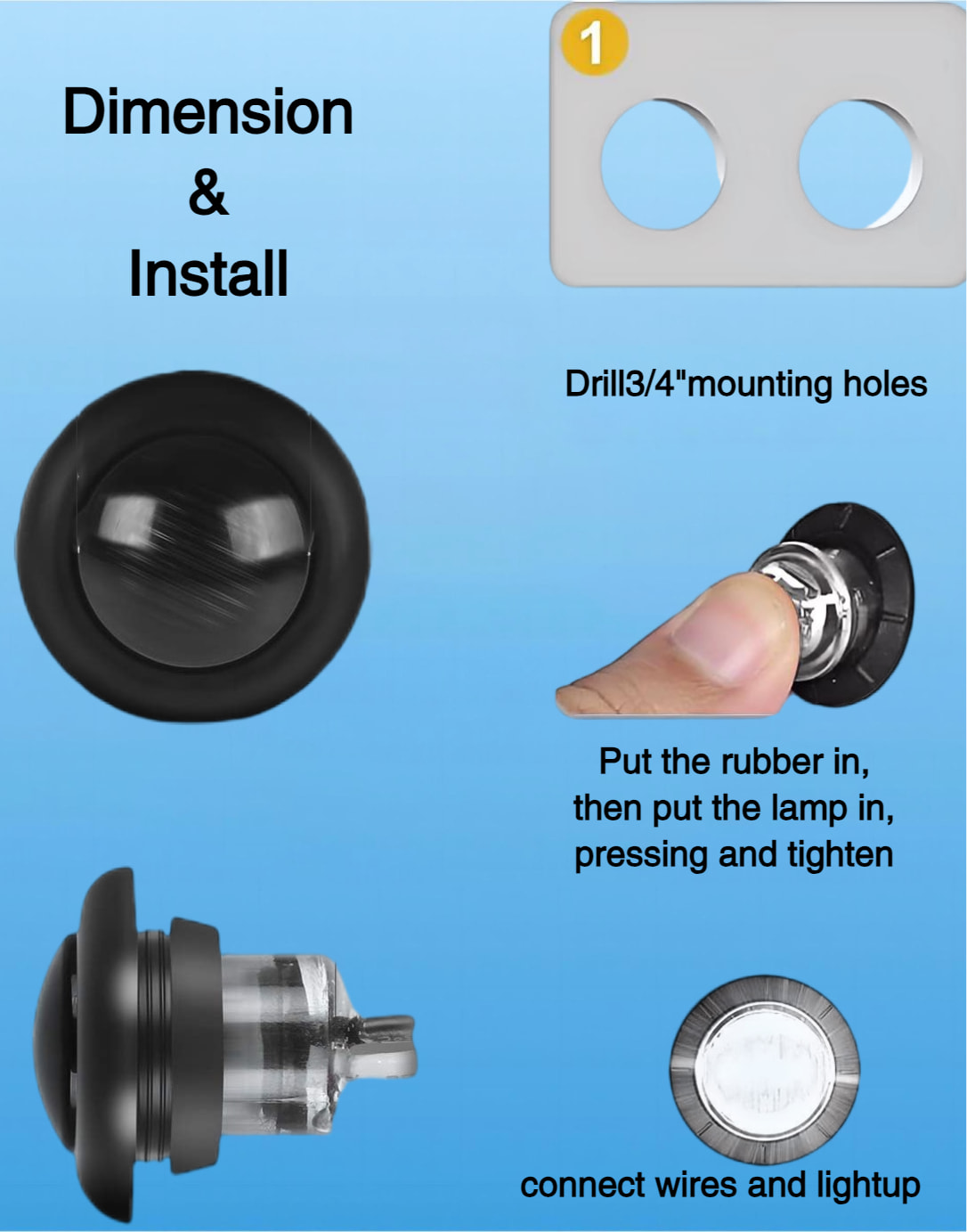 3/4" Smoked Mini Round Trailer Side Marker Indicator Lights Clearance Button Signal Lamps Universal for Trucks Lorry Boat Pickup Bus Caravan RV Waterproof Sealed Bulbs 12V DC