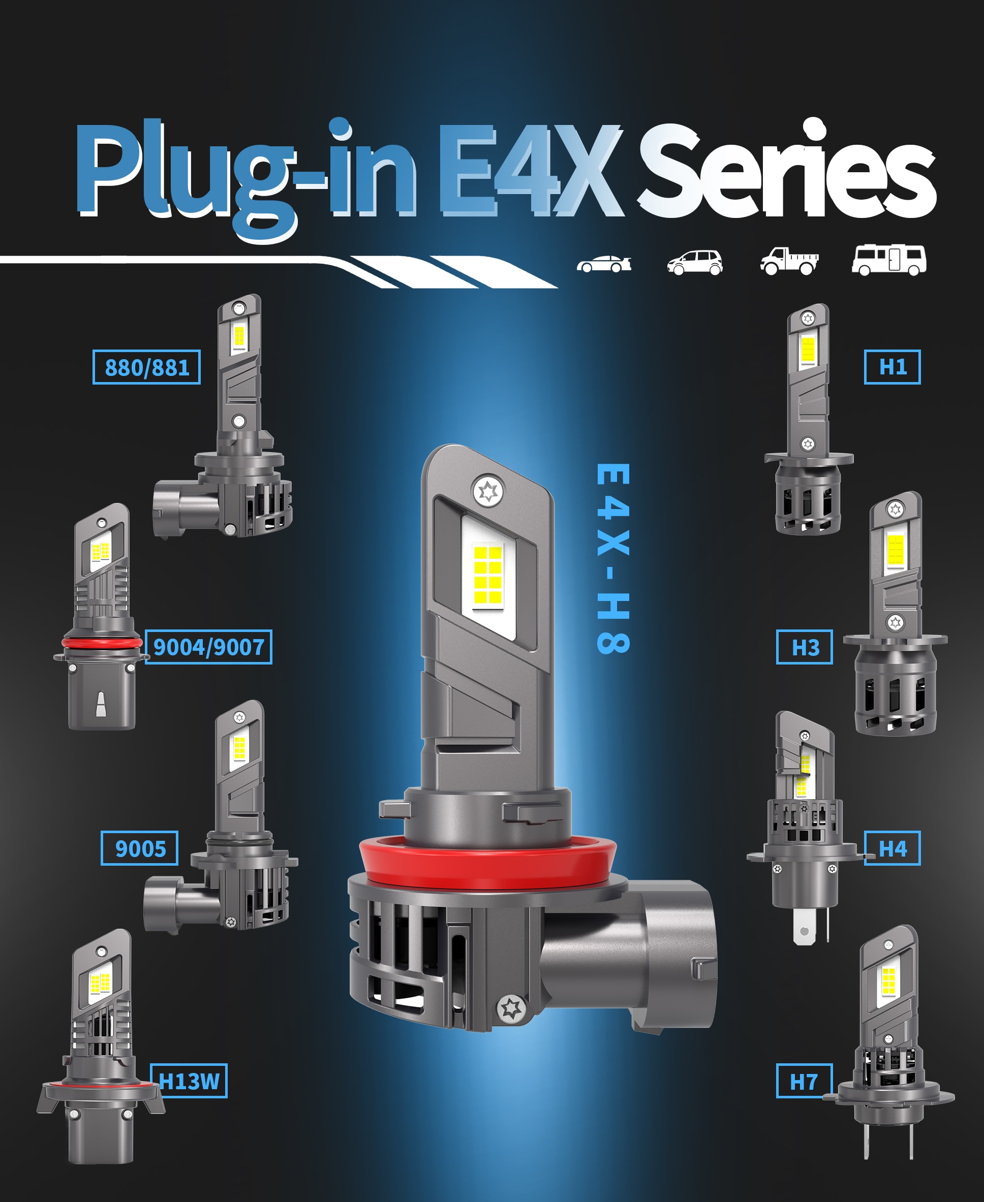 50W 5000 LM Ultra-Bright 6500K Bulbs with Cooling Fan Plug and Play Headlight BulbS